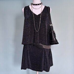Metaphor Black Sparkly Tiered Dress with Back Cutout sz L
